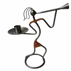 METAL Art Music Player Candle Taper Holder Horn Blowing Metal Candle Holder